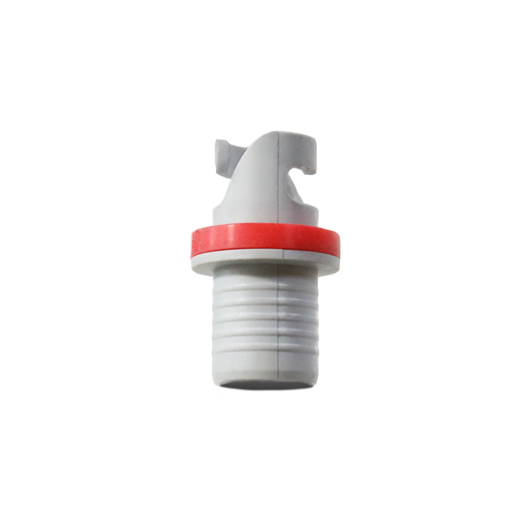 Grey nozzle adapter for AirTrack inflatables, compatible with foot pumps and electric inflators.