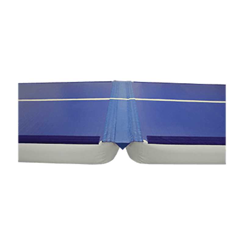 Track Connect mat bridging two inflatable tumbling tracks for safe, seamless gymnastics transitions.