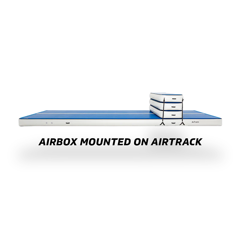 AirTrack AirBox Vaulting Box Set mounted on AirTrack inflatable tumbling mat, secure setup for gymnastics vault and cheer practice