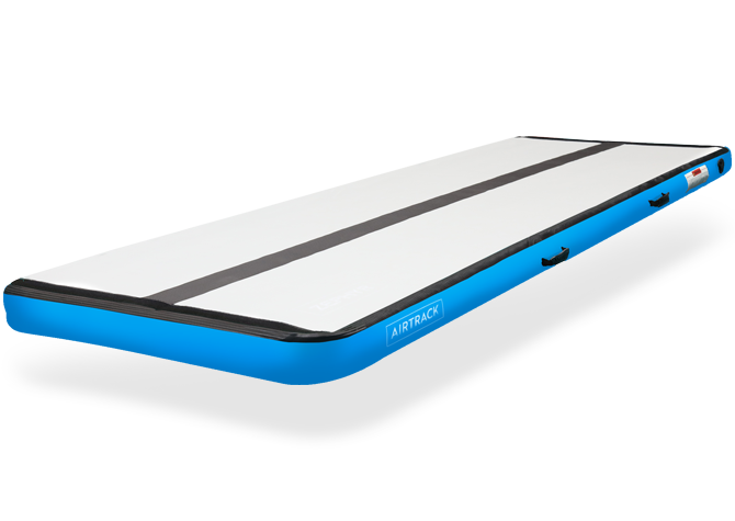AirTrack Home inflatable gymnastics mat in blue for tumbling, cheer, and safe home training